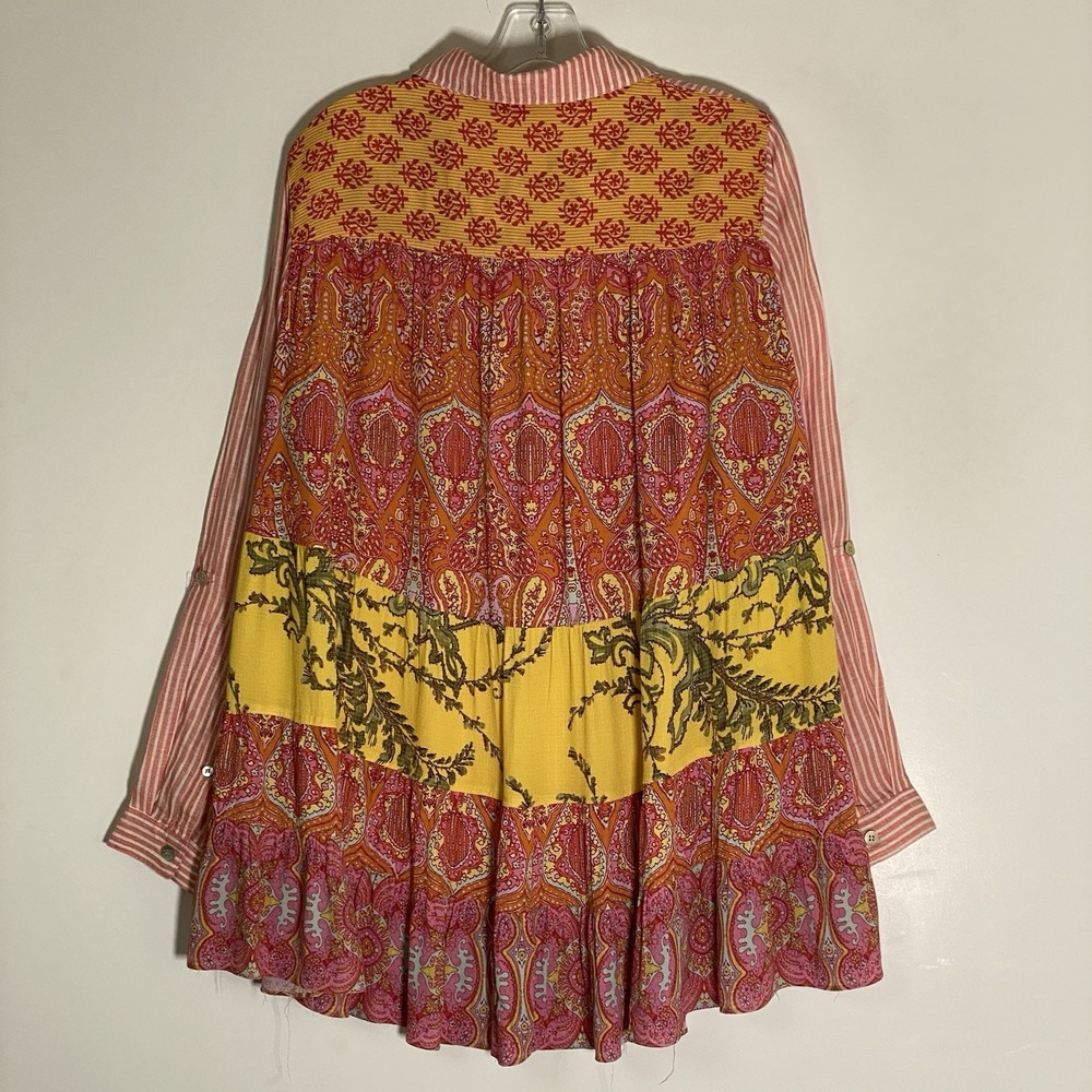 John Mark Top Womens 0X Multi Striped Ikat Art To Wear Pleated Boho Colorful